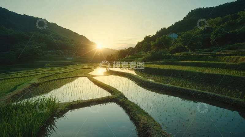 高清大图下载【趣麦麦图】日出梯田美景