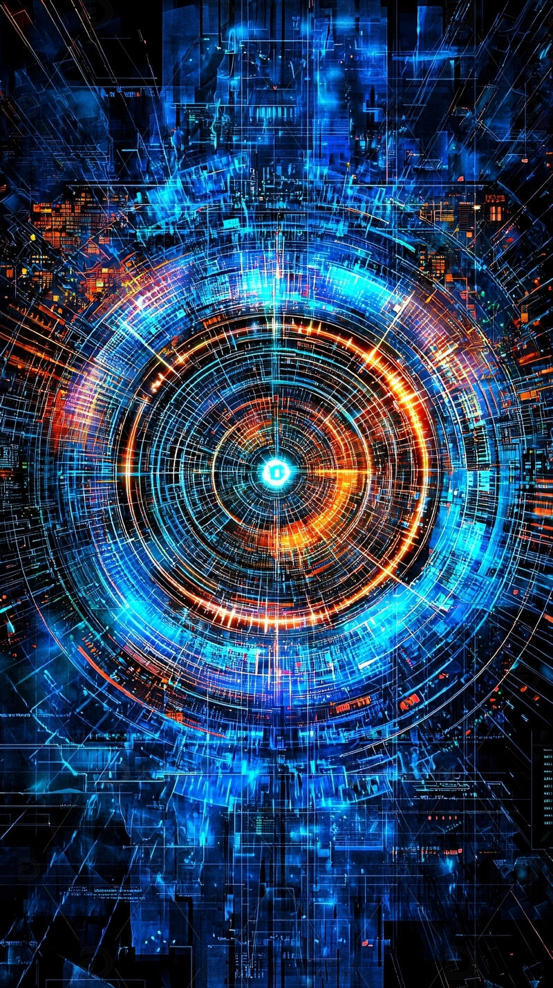 高清大图下载【趣麦麦图】抽象科技感蓝色橙色圆环