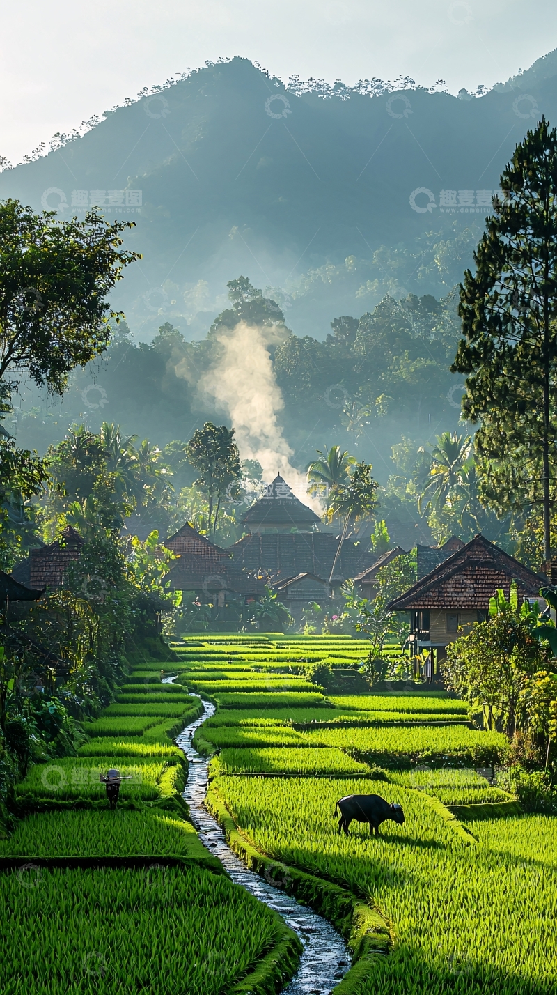 高清大图下载【趣麦麦图】绿色梯田村庄