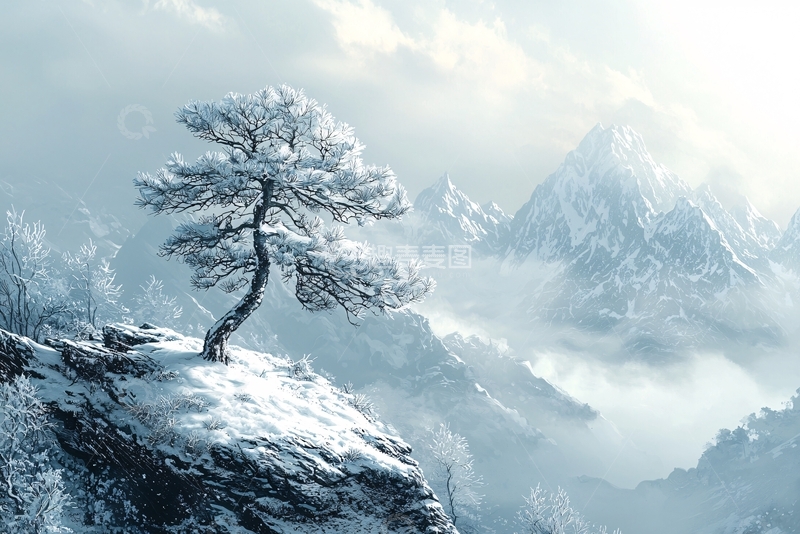 高清大图下载【趣麦麦图】雪山寒树孤寂之美