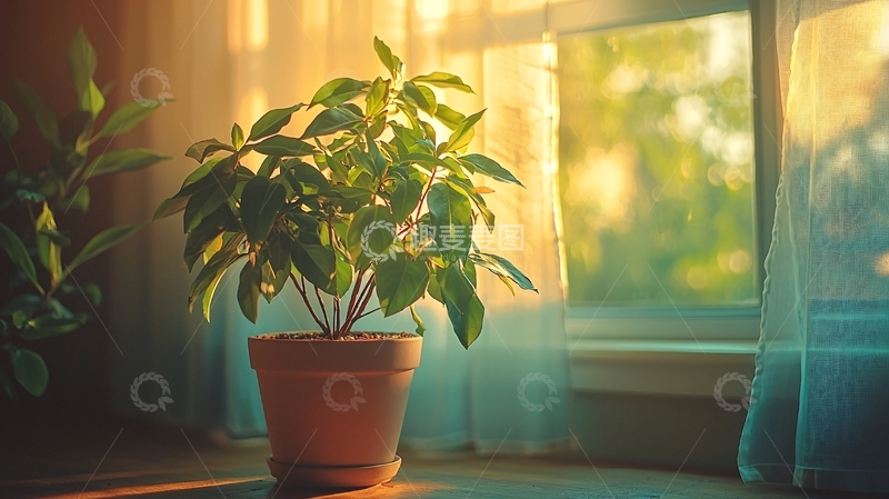 高清大图下载【趣麦麦图】阳光洒在盆栽上