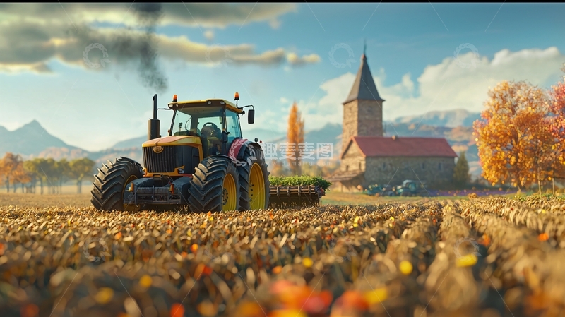 高清大图下载【趣麦麦图】秋收时节田园风光