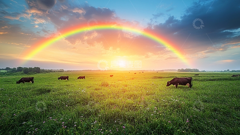 高清大图下载【趣麦麦图】彩虹下的田园牧歌