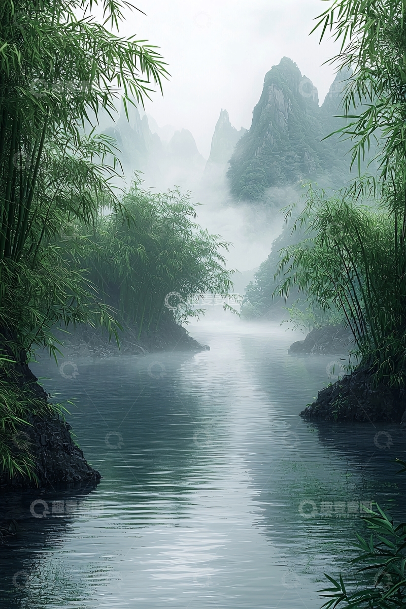 高清大图下载【趣麦麦图】翠竹掩映的静谧山水
