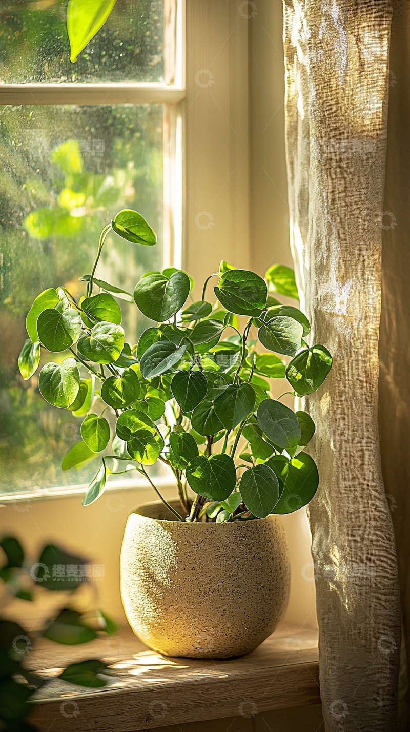高清大图下载【趣麦麦图】窗边阳光下的绿植盆栽