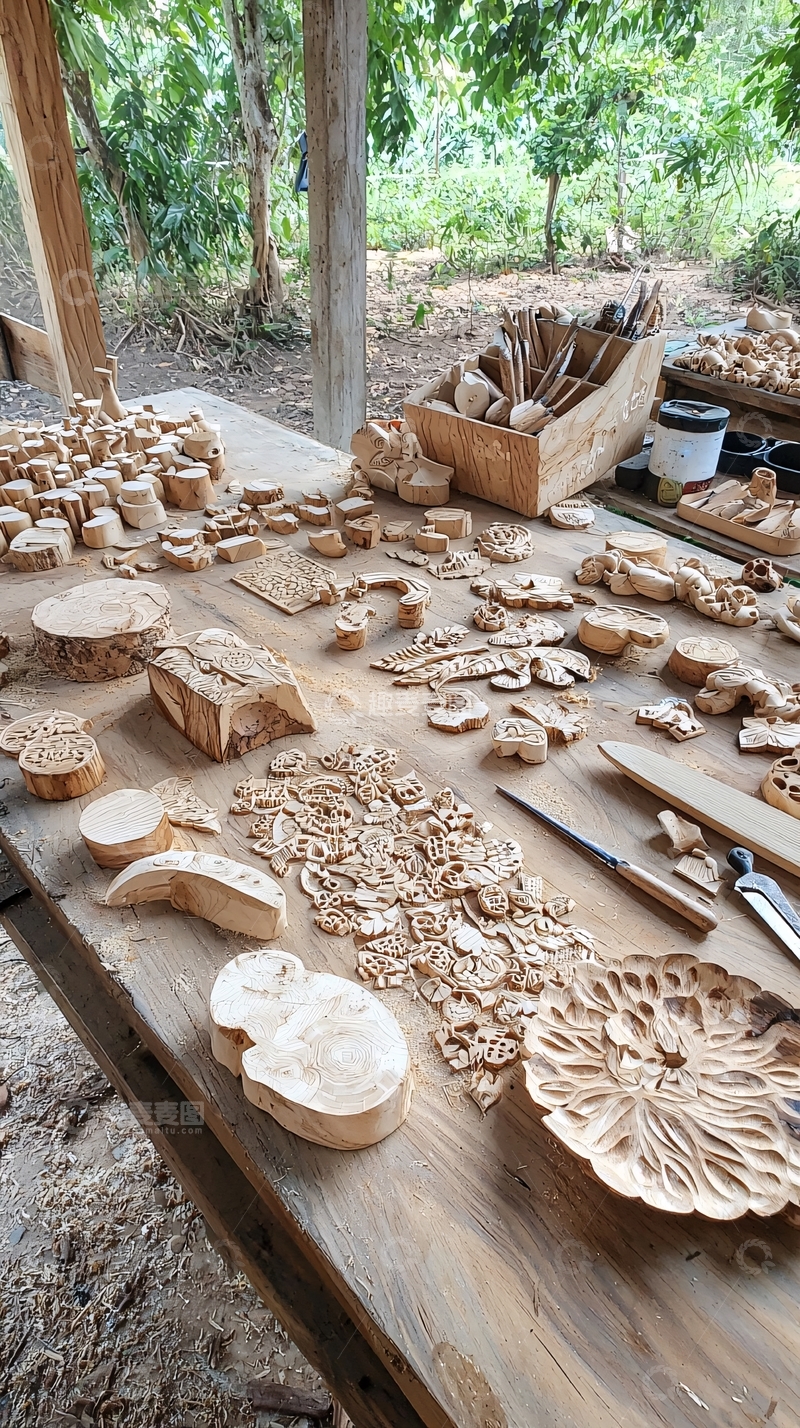 高清大图下载【趣麦麦图】木雕工作室场景