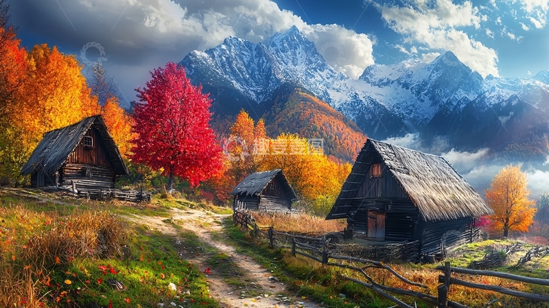 高清大图下载【趣麦麦图】秋日山村景色