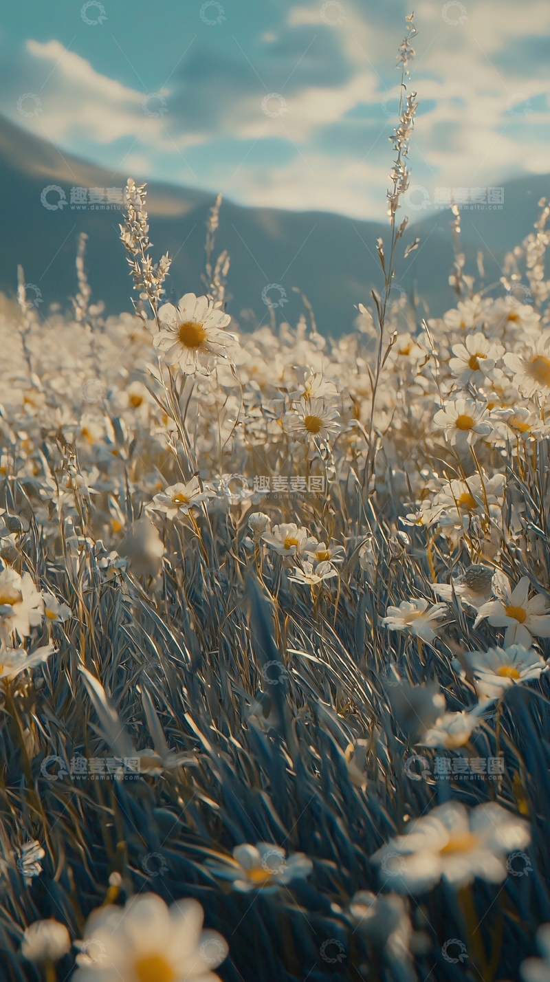 高清大图下载【趣麦麦图】雏菊花海日落景色