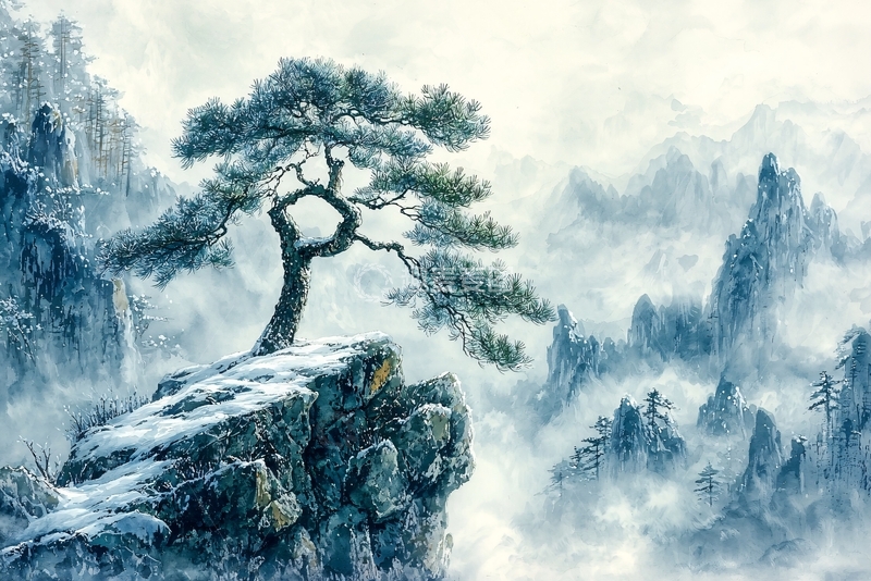 高清大图下载【趣麦麦图】雪山上的松树