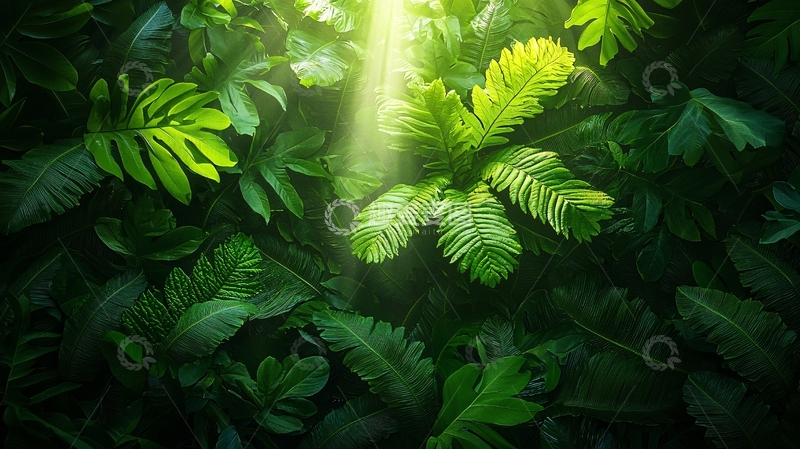 高清大图下载【趣麦麦图】阳光穿过树叶的丛林