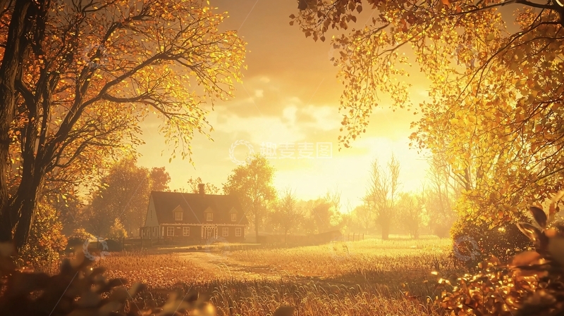 高清大图下载【趣麦麦图】金秋乡间日落美景