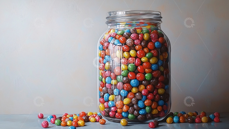 高清大图下载【趣麦麦图】彩色糖豆装在玻璃罐里