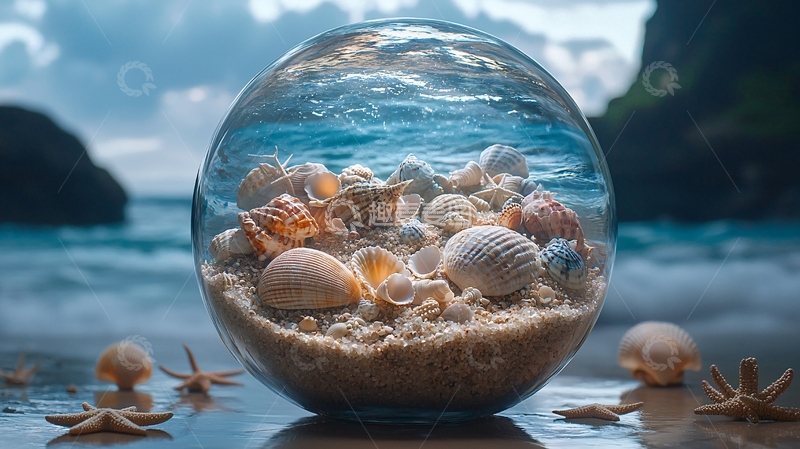 高清大图下载【趣麦麦图】海螺水球海滩静物