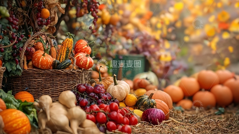 高清大图下载【趣麦麦图】丰收的秋季水果蔬菜