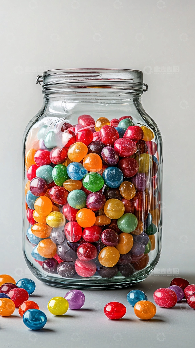 高清大图下载【趣麦麦图】彩色糖豆装在透明罐中