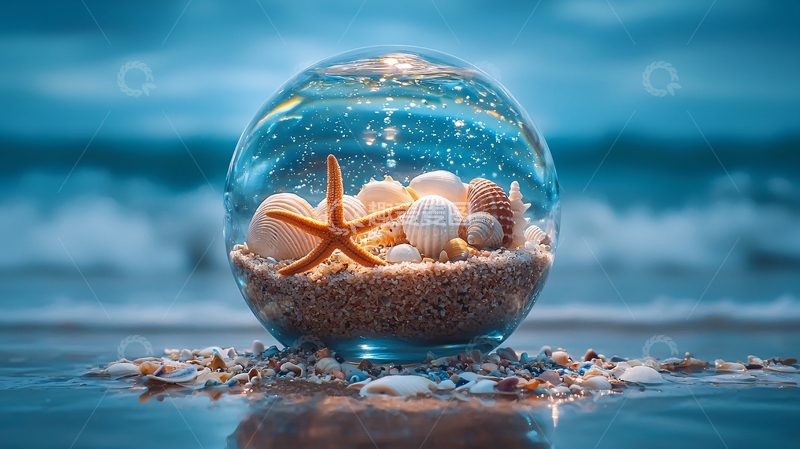 高清大图下载【趣麦麦图】海滩上的玻璃球