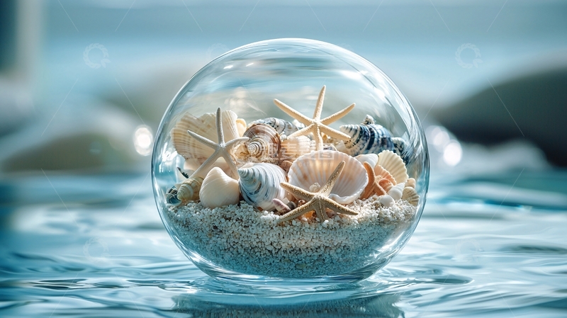 高清大图下载【趣麦麦图】海滩主题的玻璃球