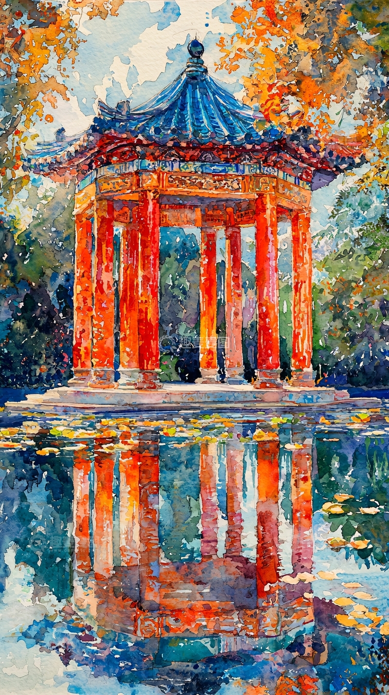 高清大图下载【趣麦麦图】水榭亭台秋色宜人