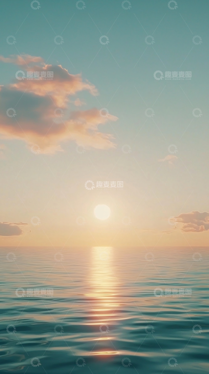 高清大图下载【趣麦麦图】平静的海面日落