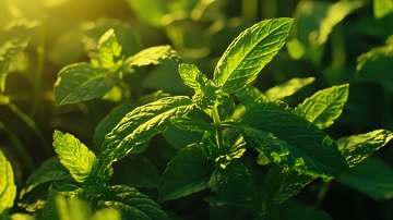 阳光下茂密的薄荷植物