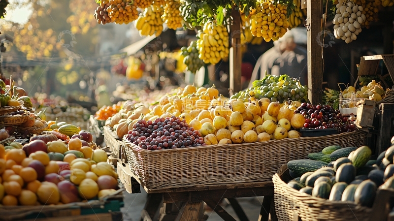 高清大图下载【趣麦麦图】阳光下的水果市场