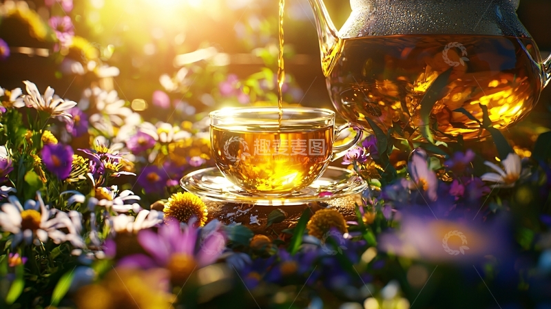 高清大图下载【趣麦麦图】阳光下花田里的茶
