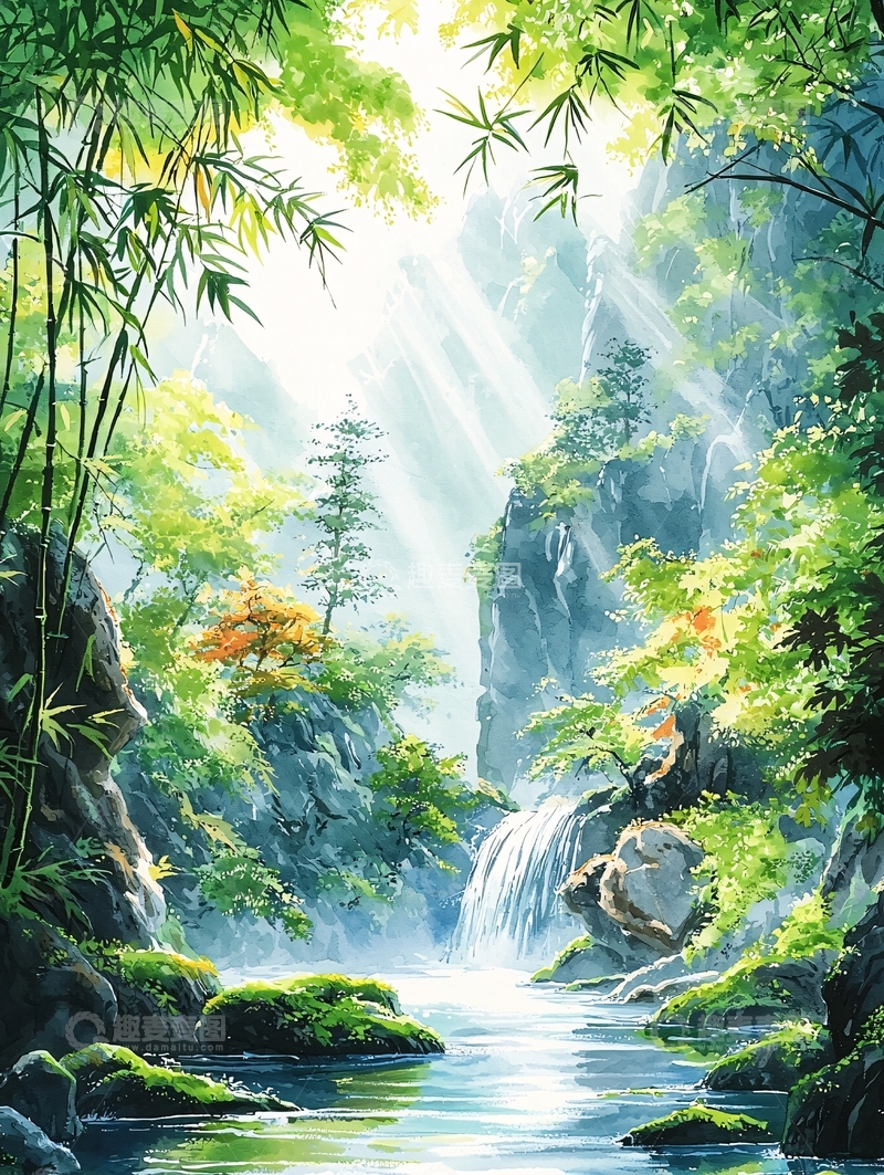 高清大图下载【趣麦麦图】阳光穿透森林