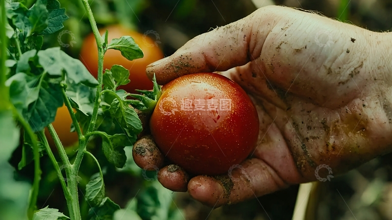 高清大图下载【趣麦麦图】脏手采摘成熟番茄