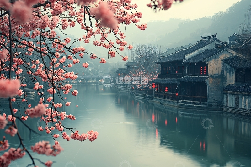 高清大图下载【趣麦麦图】江南水乡桃花盛开