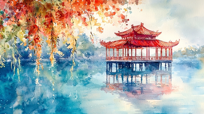 高清大图下载【趣麦麦图】水上亭台