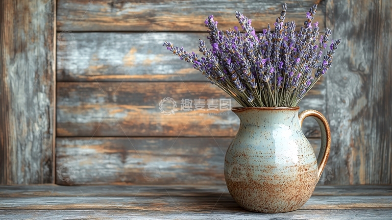 高清大图下载【趣麦麦图】薰衣草花束在复古花瓶