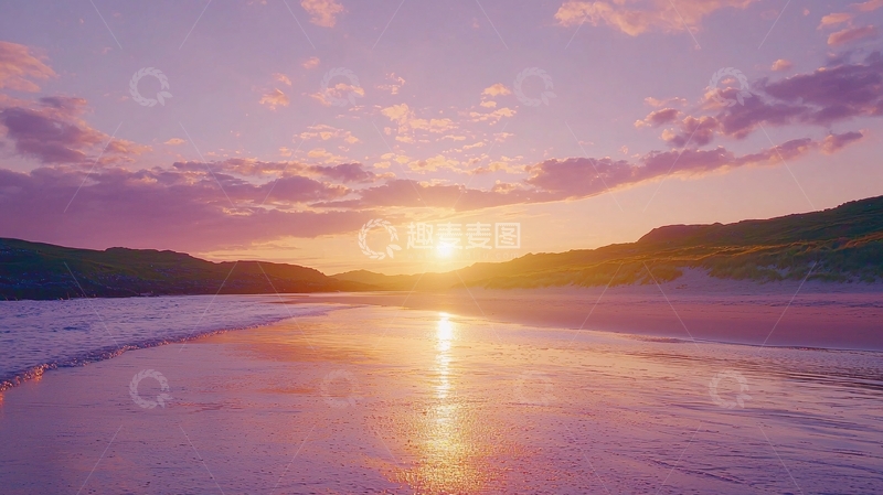 高清大图下载【趣麦麦图】紫色夕阳海滩