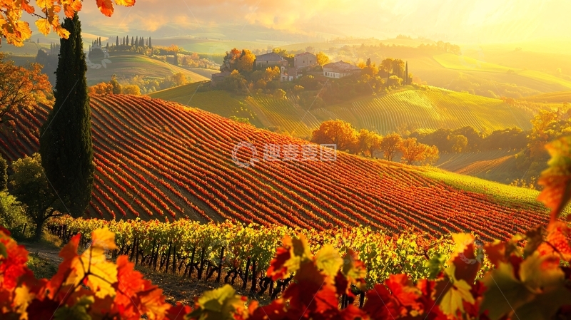高清大图下载【趣麦麦图】秋日葡萄园阳光洒照