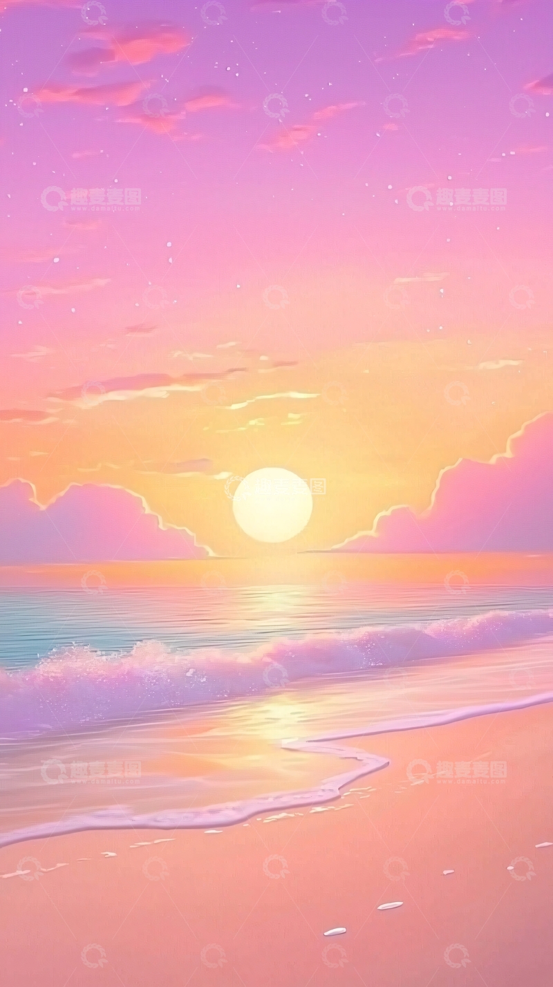 高清大图下载【趣麦麦图】粉色系海边日落
