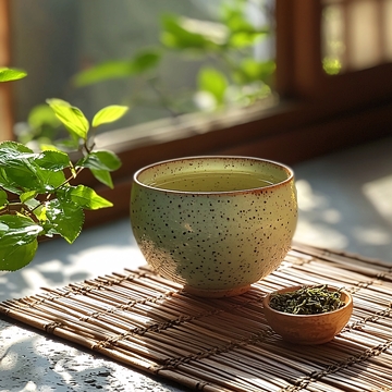 窗边一杯绿茶的静谧时光