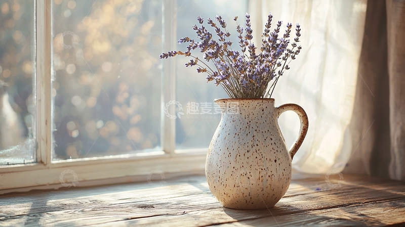 高清大图下载【趣麦麦图】窗边薰衣草花束