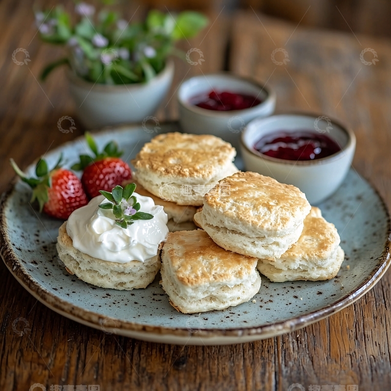 高清大图下载【趣麦麦图】美味的司康饼和草莓餐点
