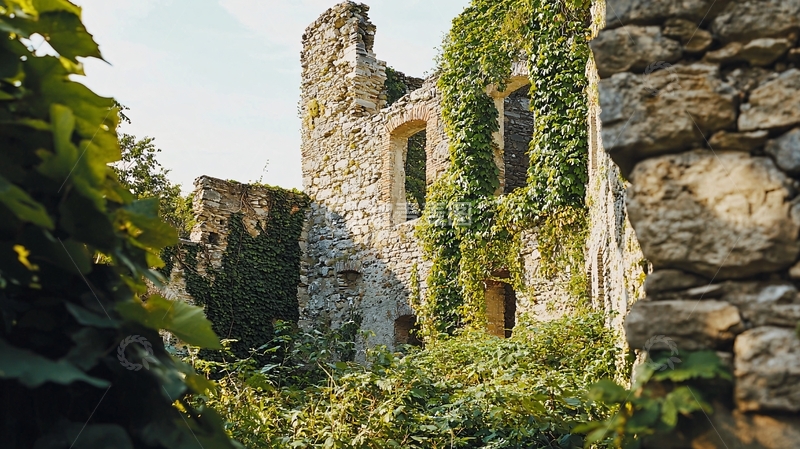 高清大图下载【趣麦麦图】废墟古堡藤蔓缠绕