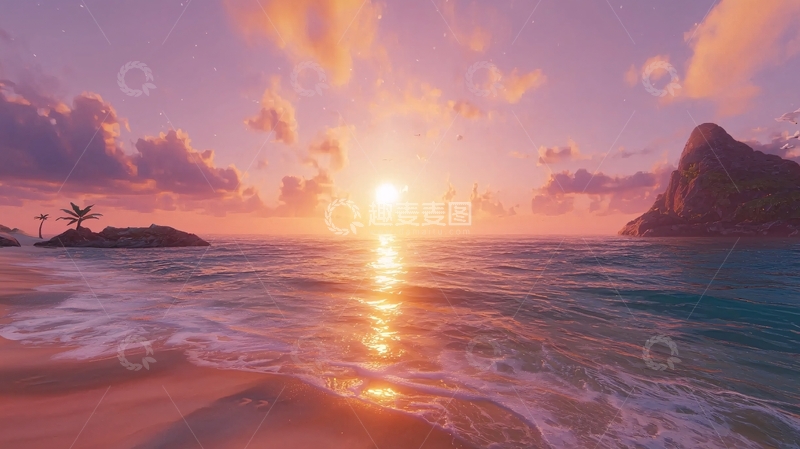 高清大图下载【趣麦麦图】海滩日落高清图片