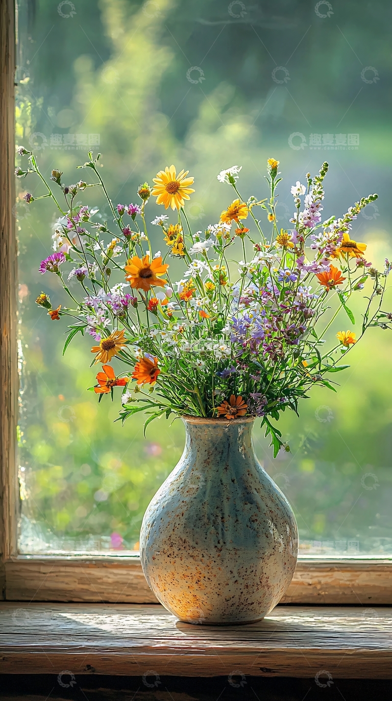 高清大图下载【趣麦麦图】窗台上的花瓶