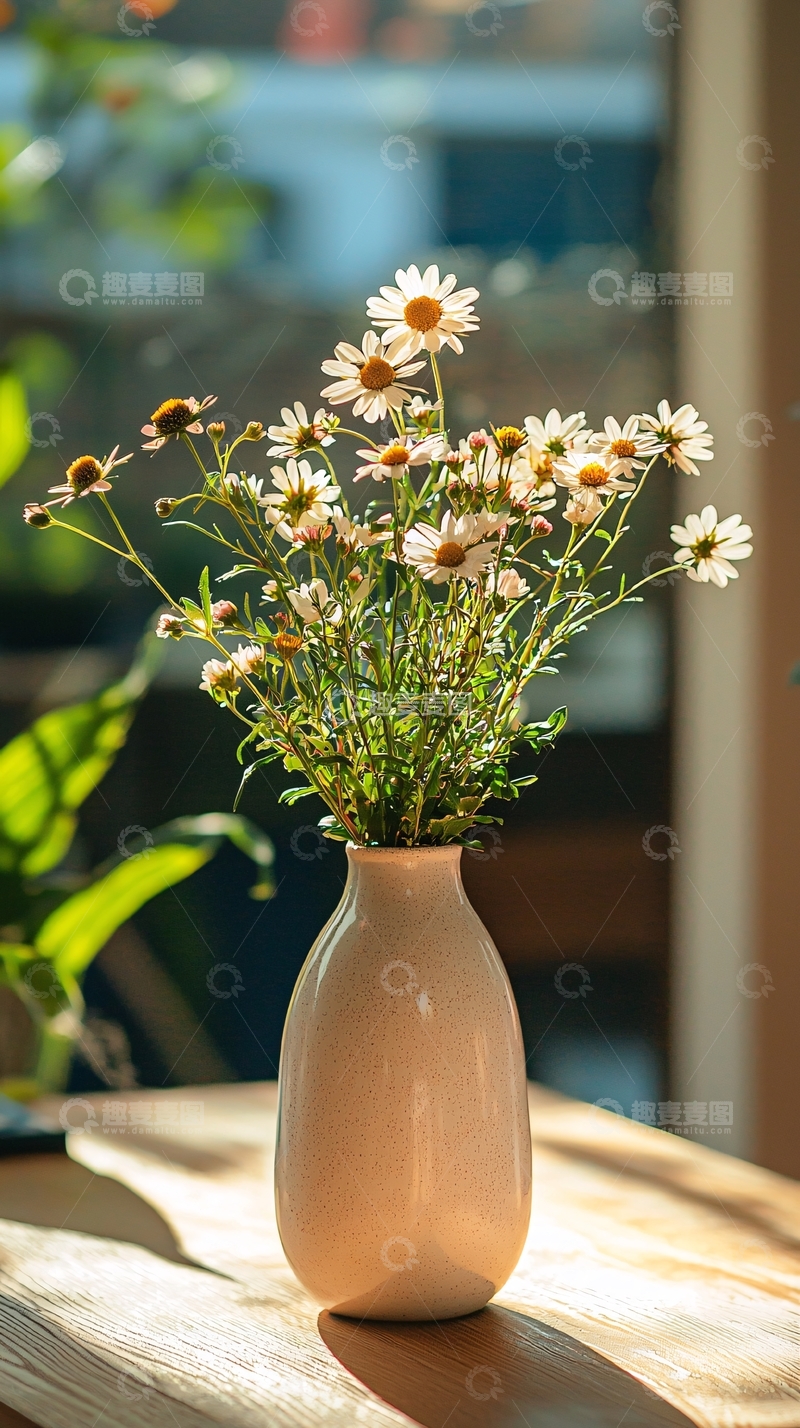 高清大图下载【趣麦麦图】阳光下白色雏菊花束
