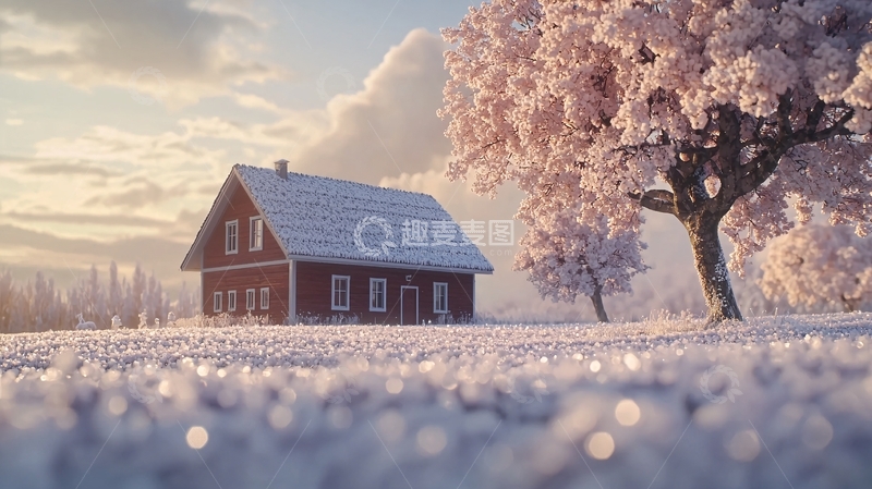 高清大图下载【趣麦麦图】冬季雪景小屋