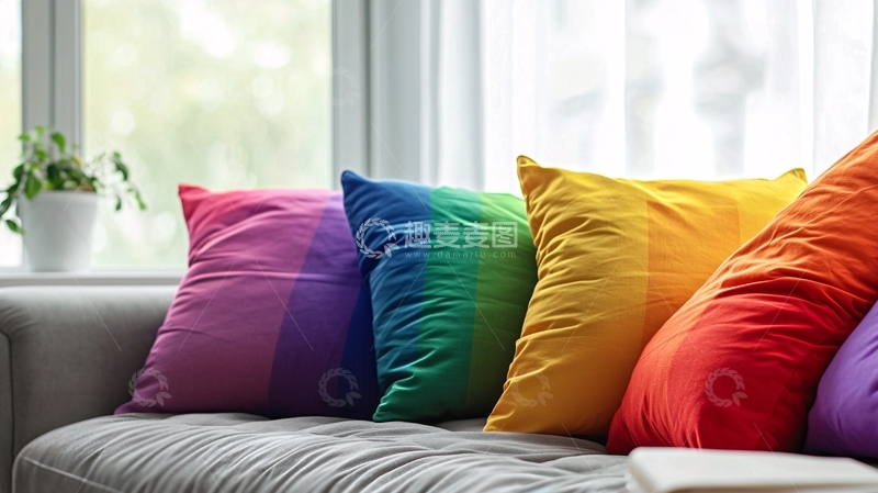 高清大图下载【趣麦麦图】彩虹靠垫