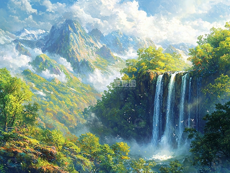 高清大图下载【趣麦麦图】山水瀑布森林的唯美风景
