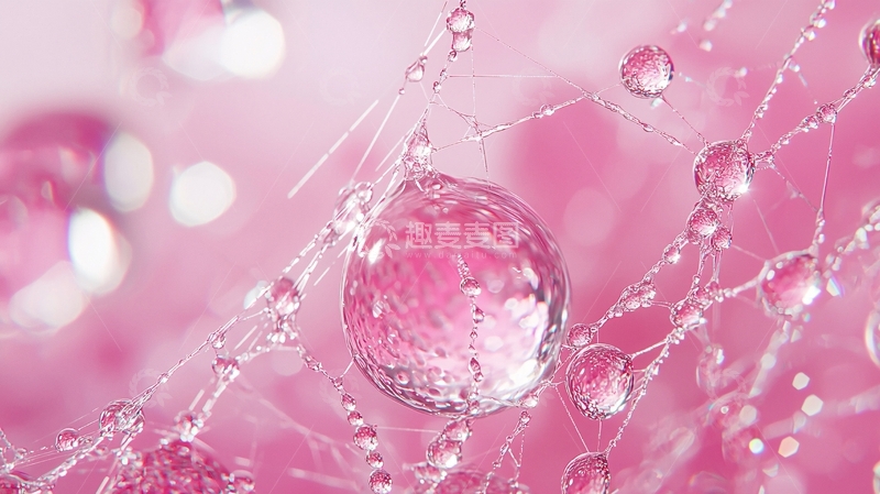 高清大图下载【趣麦麦图】粉色蛛网水滴