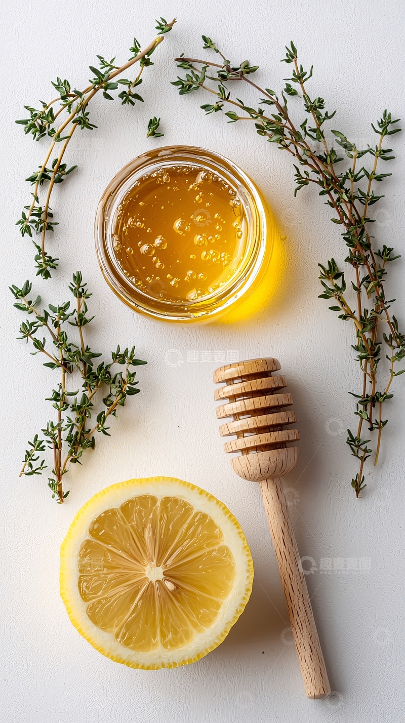 高清大图下载【趣麦麦图】蜂蜜柠檬百里香静物