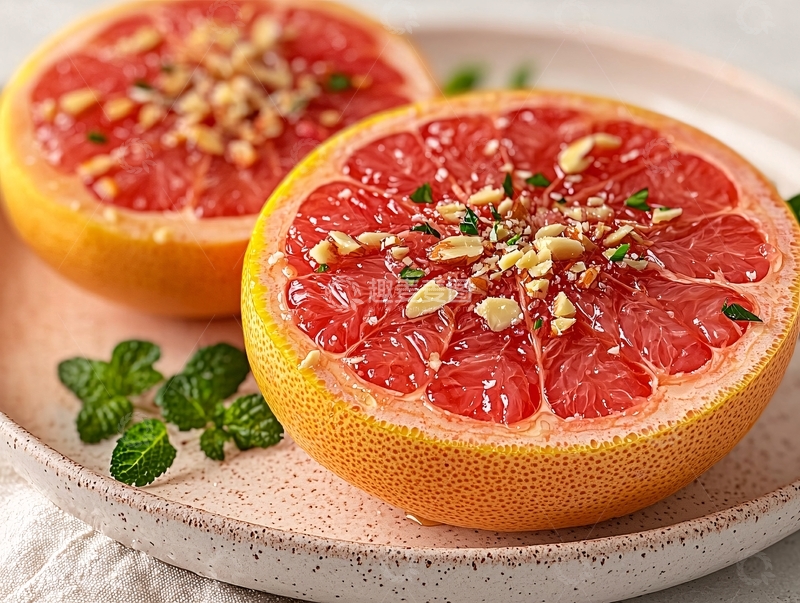 高清大图下载【趣麦麦图】剖半的粉色葡萄柚