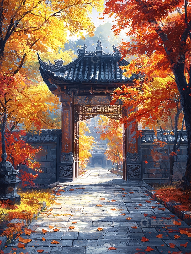 高清大图下载【趣麦麦图】秋日古色古香牌楼