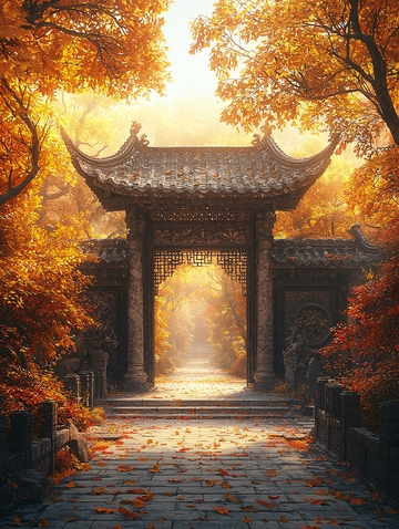 秋日古色古香牌坊