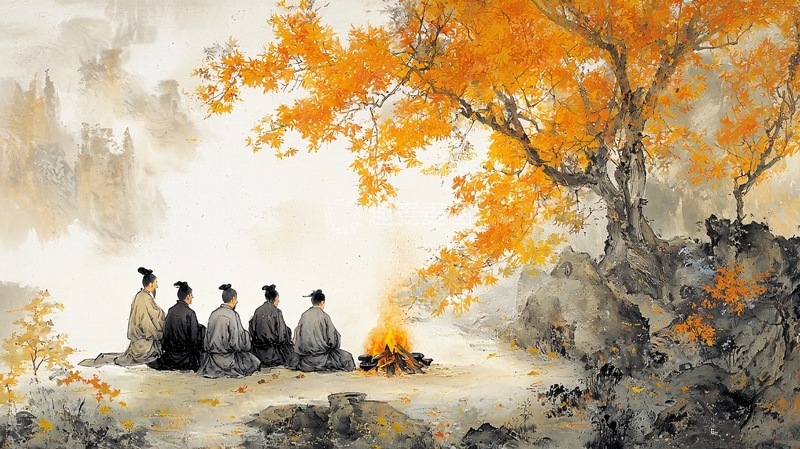 高清大图下载【趣麦麦图】水墨风格的秋日煮茶图